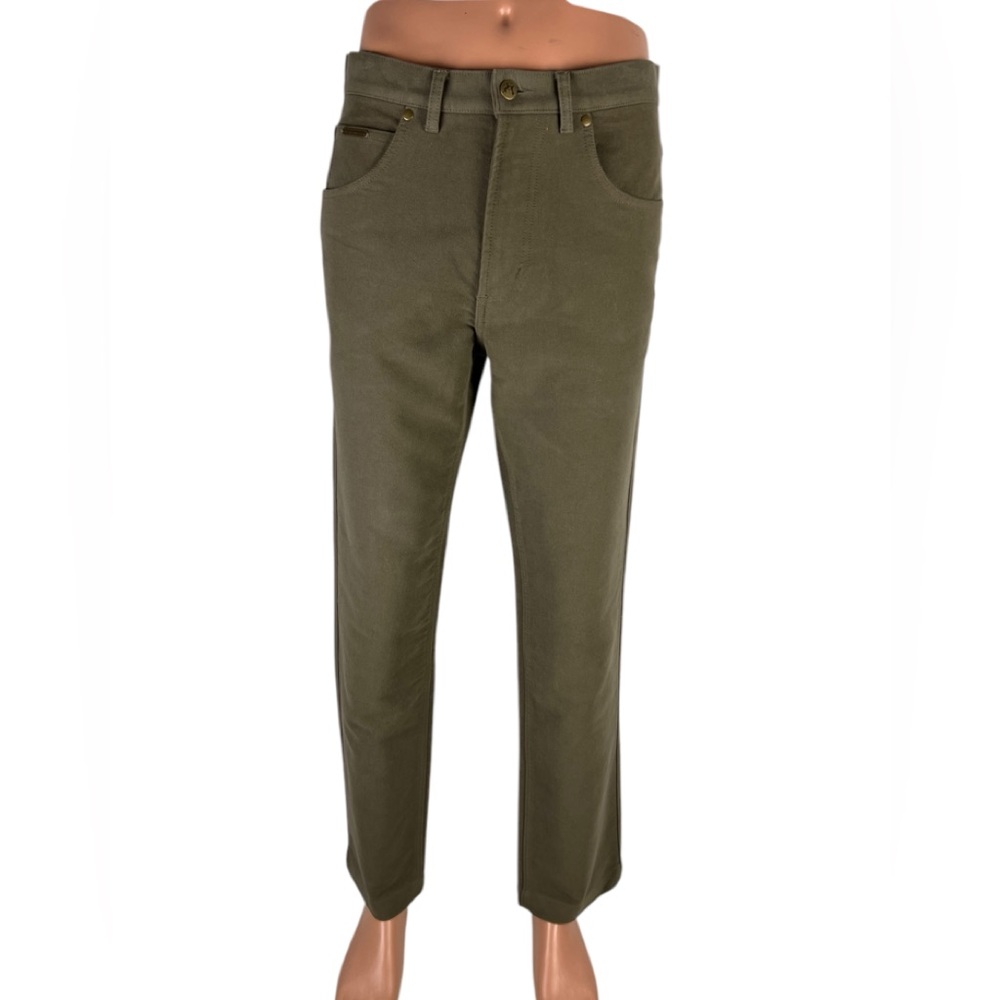 Peter Christian Chamois Pants Size 32 x 30 Green 100% Cotton Trousers Olive - Picture 2 of 10